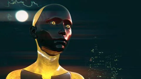 Artificial Intelligence Causing City Power Outage Blackout Ilustração Stock