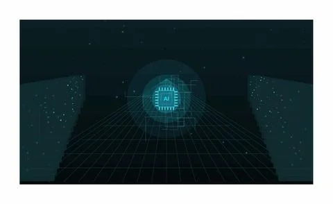 Artificial intelligence central processor chip with glowing circuit lines. .. Stock Illustration