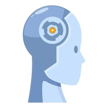 Artificial intelligence character thinking with open brain showing digital gears Stock Illustration