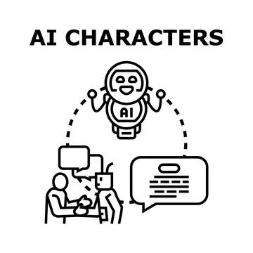 Artificial intelligence characters communicating with human user イラスト素材