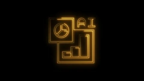 Artificial intelligence charts and pie graphs neon light animation on black.. Stock Footage 314540965