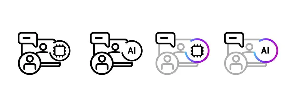 Artificial intelligence chat and customer support icon set digital virtual Stock Illustration