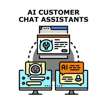 Artificial intelligence chat assistants providing customer support solution Stock Illustration
