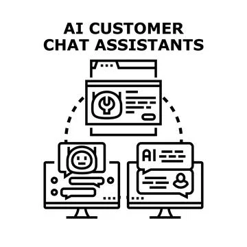 Artificial intelligence chat assistants providing customer support solution Illustration