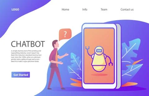 Artificial intelligence. Chat bot and marketing.Man chatting asks a question. Stock Illustration