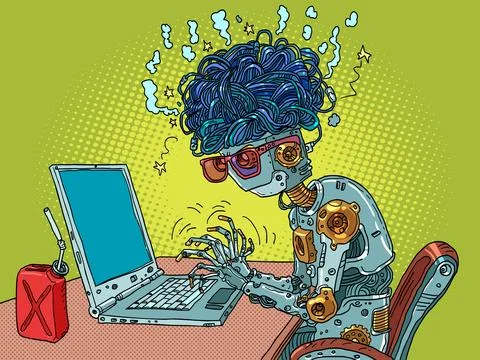 Artificial intelligence chat bot works and processes data from the Internet 스톡 일러스트