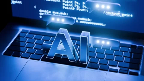 Artificial intelligence chat interface on laptop Stock Footage 305064539