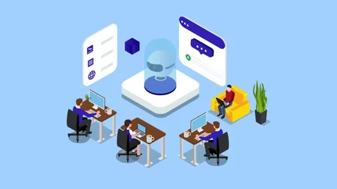 Artificial Intelligence Chatbot and Office Team Collaboration Concept 3d an.. Video stock 337945026