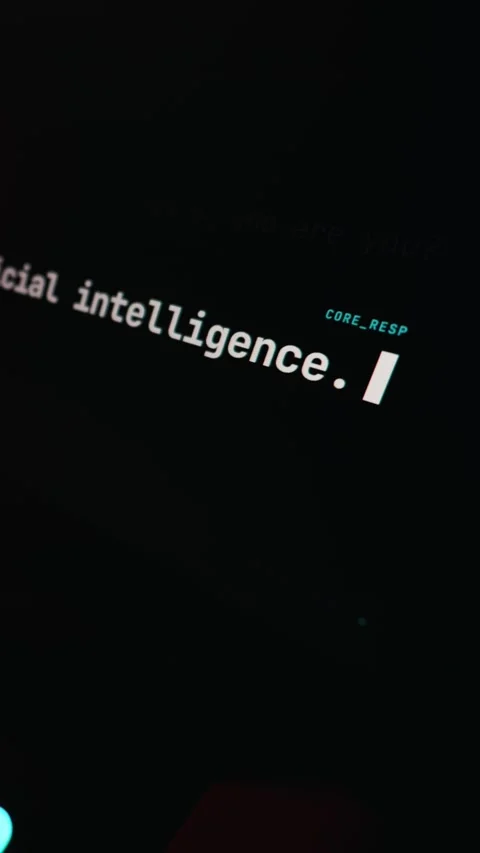 Artificial Intelligence Chatbot Asking Hello Who Are You on Dark Screen Stock Footage 334731010
