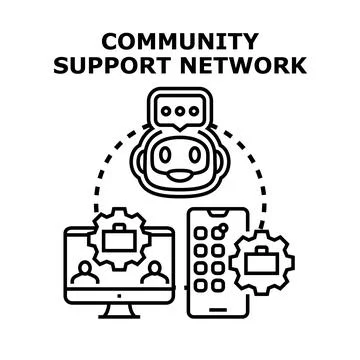 Artificial intelligence chatbot bridging community support network Stock Illustration