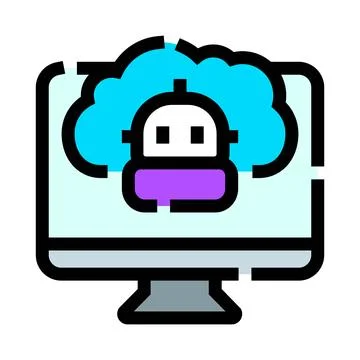 Artificial intelligence chatbot on cloud computing monitor Illustration