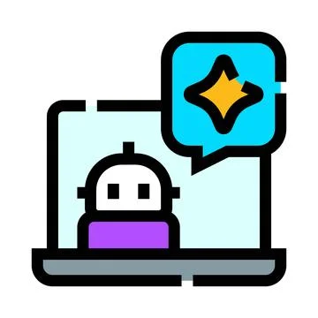 Artificial intelligence chatbot communicating with user on laptop Stock Illustration