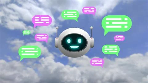 Artificial intelligence chatbot icon on cloud background 스톡 일러스트