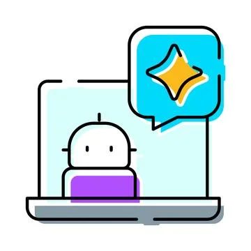 Artificial intelligence chatbot on laptop sending spark message Stock Illustration