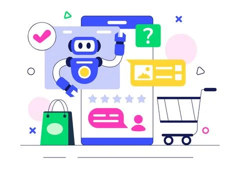 Artificial Intelligence Chatbot Service Illustration Featuring an AI and In.. Stock Illustration