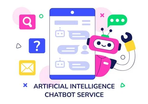 Artificial Intelligence Chatbot Service Illustration Featuring an AI and In.. Stock Illustration