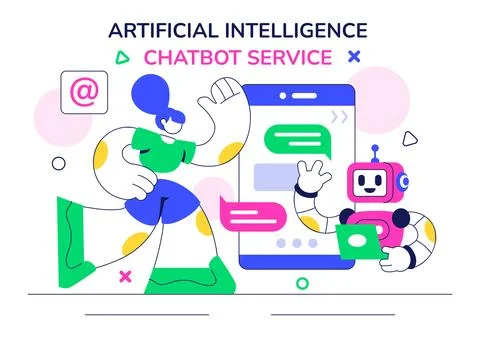 Artificial Intelligence Chatbot Service Illustration Featuring an AI and In.. Stock Illustration