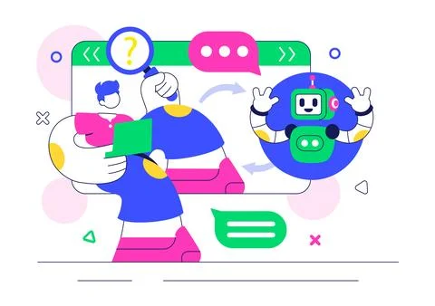 Artificial Intelligence Chatbot Service Illustration Featuring an AI and In.. Stock Illustration