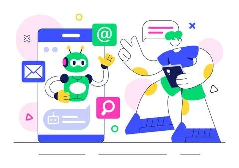 Artificial Intelligence Chatbot Service Illustration Featuring an AI and In.. 스톡 일러스트