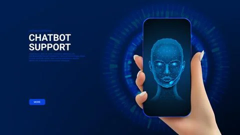 Artificial intelligence chatbot support banner Stock Illustration