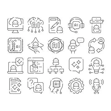 Artificial intelligence chatbot technology future icons collection 库存插图