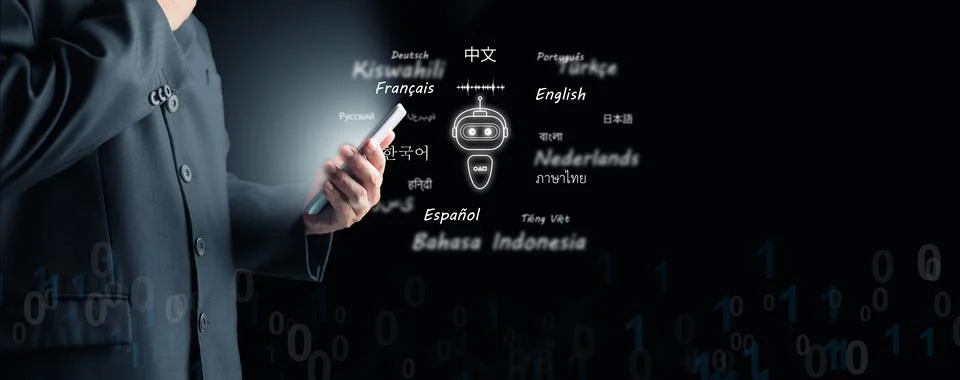 Artificial intelligence chatbot translation concept. Businessman using smar.. Foto stock