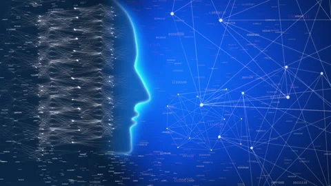 Artificial Intelligence chatbot visualization, ZOOM OUT EASE. 스톡 동영상 258636119