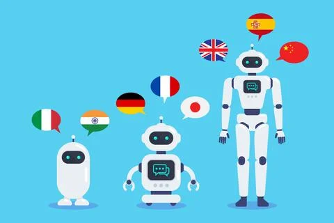 Artificial Intelligence chatbots translator Futuristic Intelligence Machine. Stock Illustration