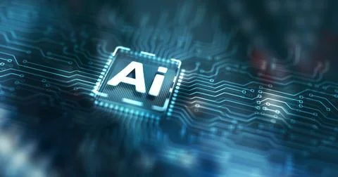 Artificial intelligence chip. Ai chipset on circuit board. Data center Illustrazione stock