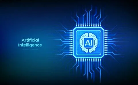 Artificial Intelligence chip with AI digital brain circuit board icon. Arti.. 스톡 일러스트