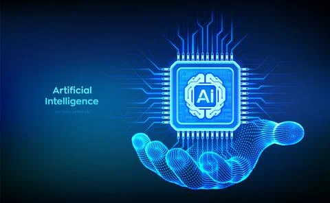 Artificial Intelligence chip with AI digital brain circuit board icon in wi.. Stock Illustration