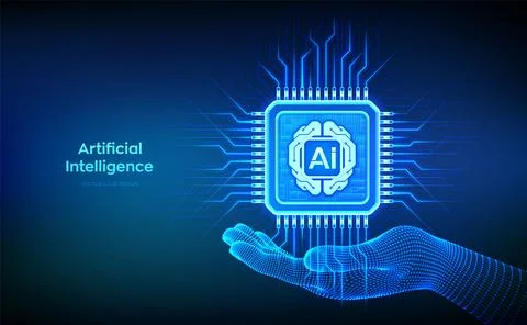 Artificial Intelligence chip with AI digital brain circuit board icon in wi.. Stock Illustration