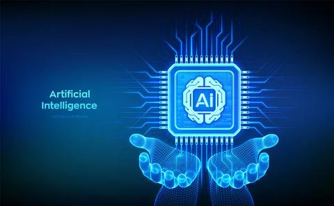 Artificial Intelligence chip with AI digital brain circuit board icon in wi.. イラスト素材