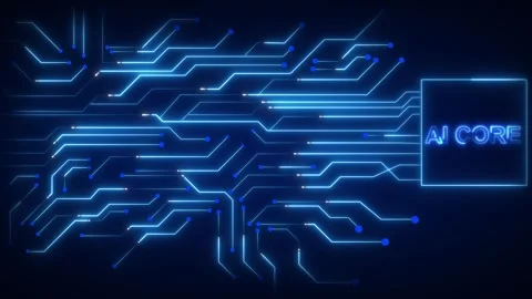 Artificial intelligence chip animation loops blue AI core text panels. Inte.. Stock Footage 341129426