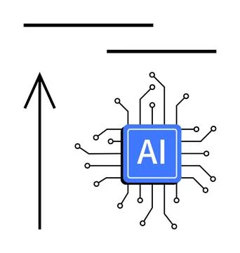 Artificial Intelligence Chip with Arrow and Lines, Symbolizing Technologica.. Stock Illustration