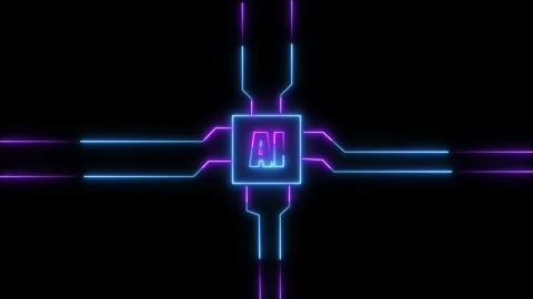 Artificial intelligence chip with blue neon. Artificial intelligence digita.. Stock Footage 337022348