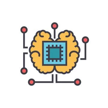 Artificial intelligence, chip with brain flat line illustration, concept vect 스톡 일러스트