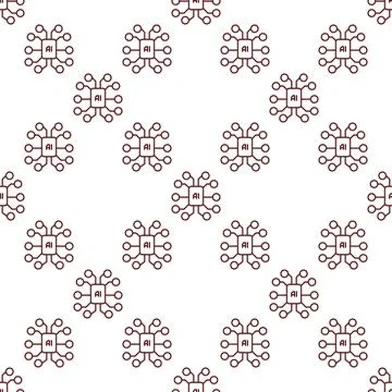 Artificial Intelligence Chip like Brain vector AI Technology linear seamles.. Stock Illustration