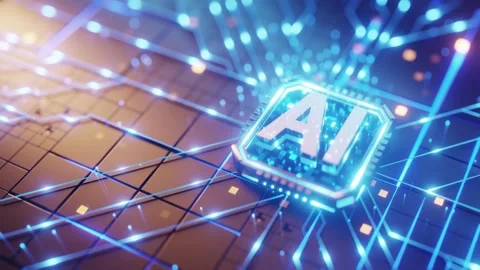 Artificial intelligence Chip on circuit board macro Stock Footage 246594934