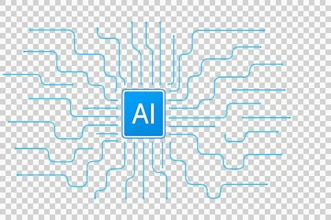 Artificial intelligence chip with circuit board pattern isolated on transpare Stock Illustration