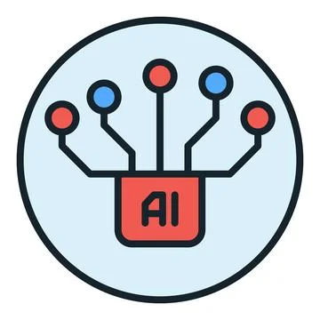 Artificial Intelligence Chip Circuit Board vector AI round colored icon or si Illustrazione stock