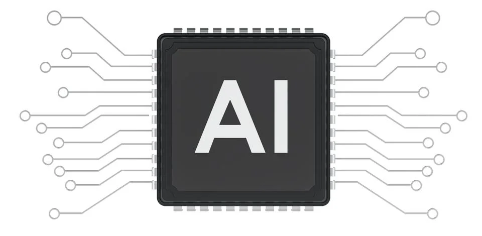 Artificial intelligence chip with circuit lines. 3D rendering Stock Illustration