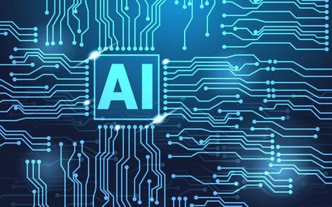 Artificial Intelligence Chip On Circuit Motherboard Background Modern Technology Stock Illustration