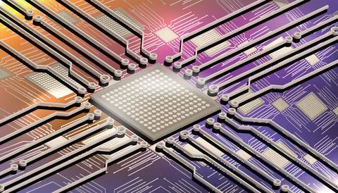 Artificial Intelligence Chip On Circuit Motherboard Stock Illustration