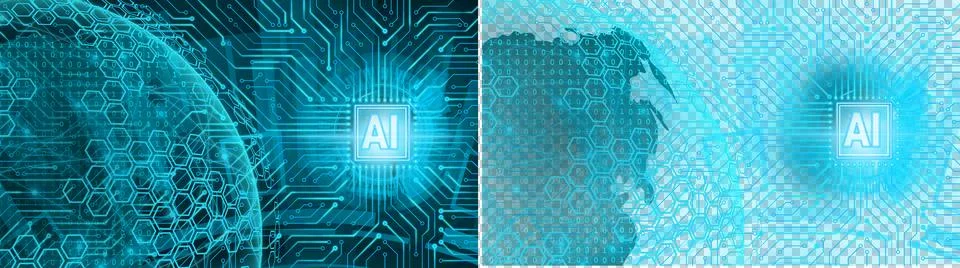 Artificial intelligence chip cpu blue glow Stock Illustration