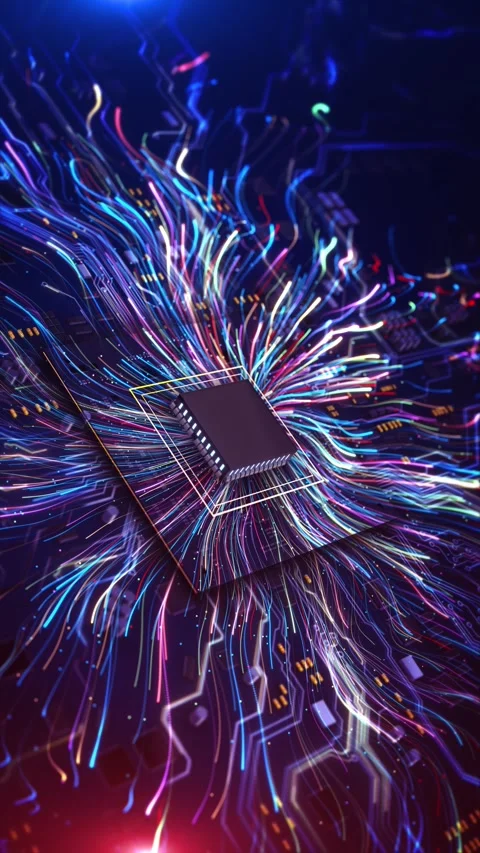 Artificial Intelligence Chip Data Stream Neon Technology AI processor chip repre 库存影片 341905052