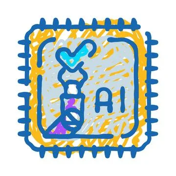 Artificial intelligence chip doodle for computing technology 스톡 일러스트