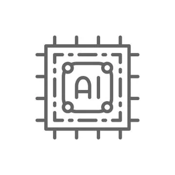 Artificial intelligence chip, electronic circuit, processor line icon. イラスト素材