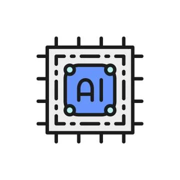 Artificial intelligence chip, electronic circuit, processor color line icon. Stock Illustration