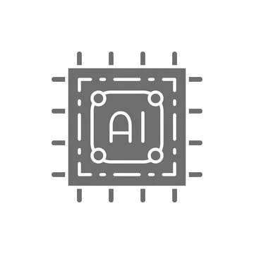 Artificial intelligence chip, electronic circuit, processor grey icon. Stock Illustration